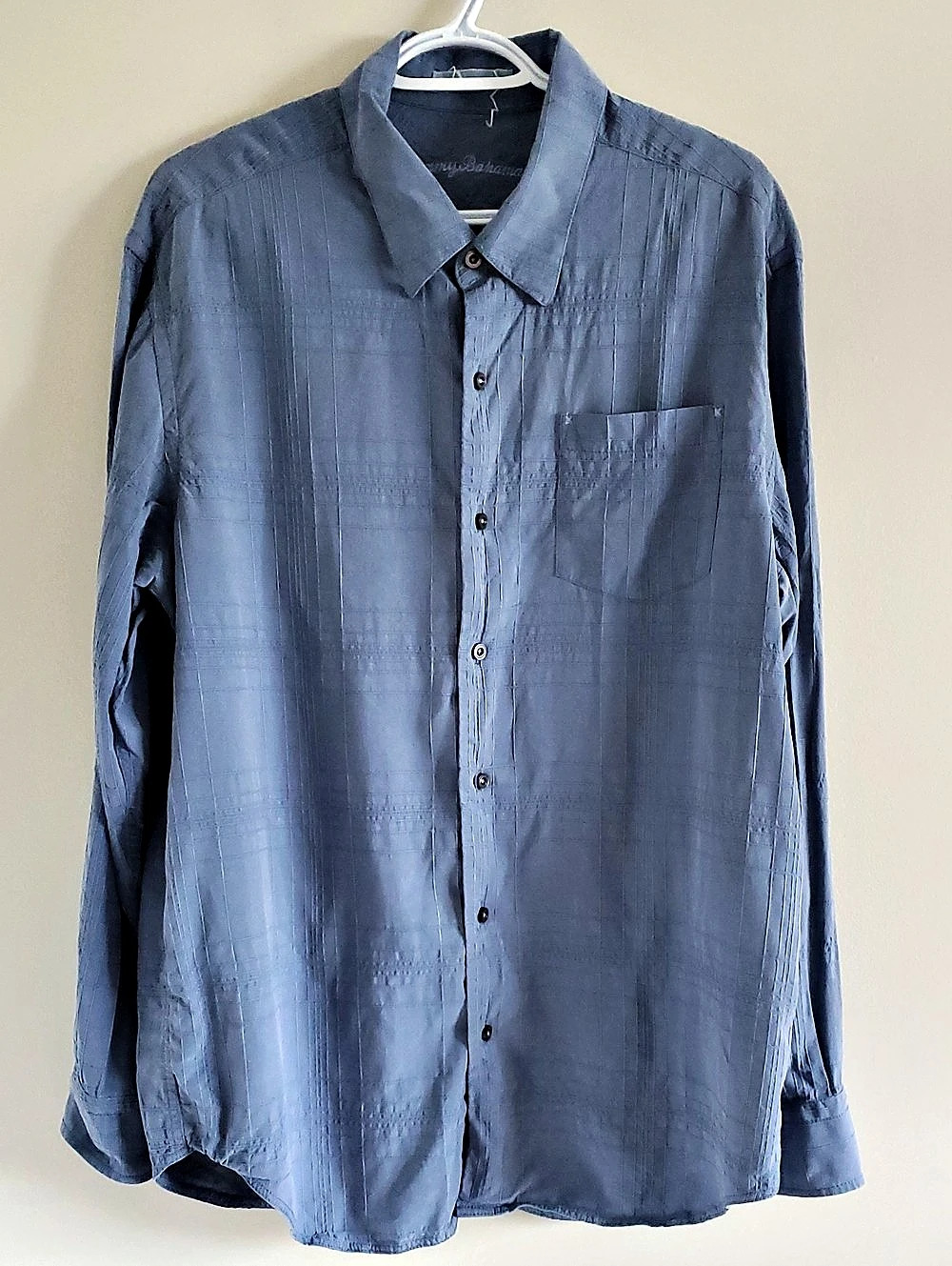 Tommy Bahama Silk Textured Pattern Button-Up Blue Shirt Sz XL Casual Relaxed Fit